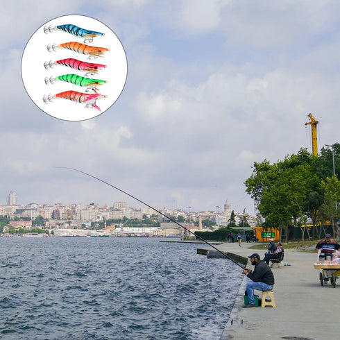 11g 8.5cm Set, 5-Color Pack Angoily Simulated Shrimp Fishing Lures Luminous Plastic Soft Bait with Hooks