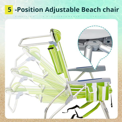 Pinikuyiro Backpack 5-Position Folding Beach Chairs,Portable Lay Flat Foldable Chair with Cup Holder and Towel Bars