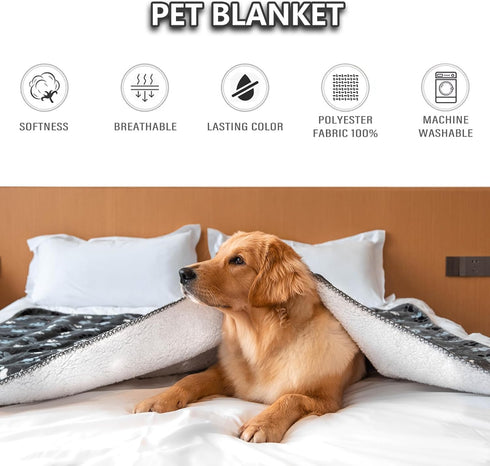 Waterproof Dog Blanket, Super Soft Warm Fluffy Pattern Printing Facecloth, Washable Outdoor Pet Blanket for Large Dogs