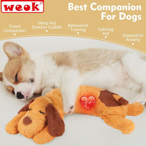 WEOK Heartbeat Puppy Toy, Comfort Cuddler Pillow, Dog Anxiety Relief Calming Aid,Heartbeat Stuffed Toy for Dogs,Puppy