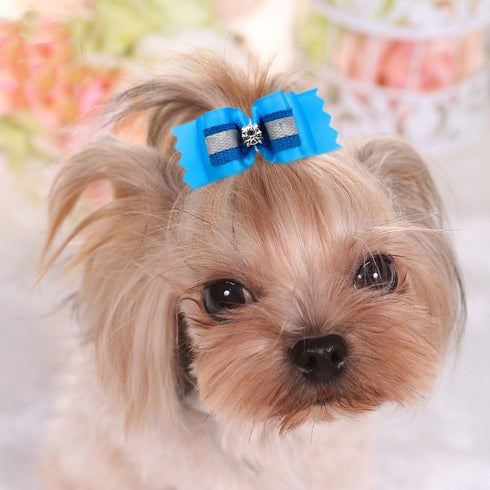 YOY 24pcs / 12 Pairs Adorable Grosgrain Ribbon Pet Dog Hair Bows with Rubber Bands for Grooming Accessories
