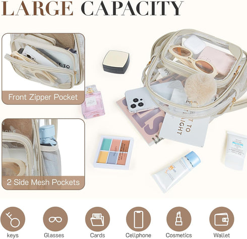Backpack Missnine Small Clear for Stadium Events Anti-theft Mini Clear Bag for Sport Event Concert with Cute Pom-pom