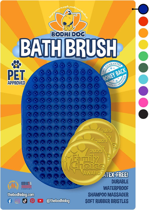 Bodhi Dog Shampoo Brush, Pet Shower & Bath Supplies for Cats & Dogs, Professional Quality Dog Wash Brush (Blue)