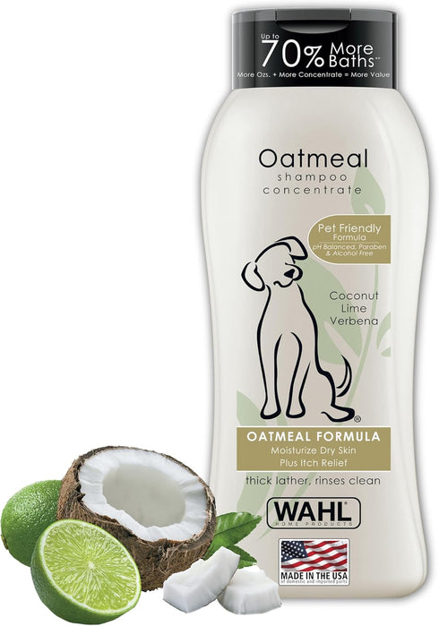 Wahl USA Pet Shampoo for Dogs - Dry Skin & Itch Relief Oatmeal Formula with Coconut Lime Verbena, 24 Oz