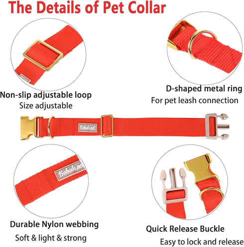 Babole Red Nylon Dog Collars for Small Puppy, 13 Colors Adjustable Soft Comfortable Pet Collars with Safety Metal