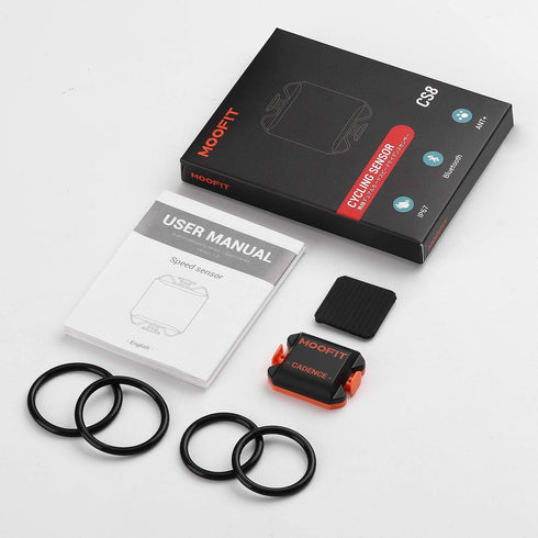moofit Cadence Speed Sensor, Bluetooth & ANT+ Wireless RPM Cycling Sensor for Spin Bikes, IP67 Waterproof, Orange