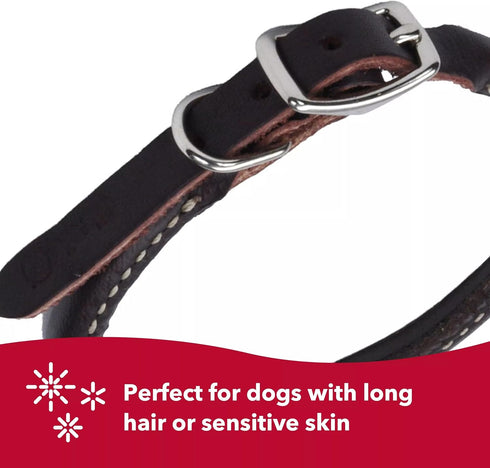 Coastal Pet Circle T Oak Tanned Leather Round Dog Collar, Black, 5/8" x 16" - Comfortable for Long Hair Pets