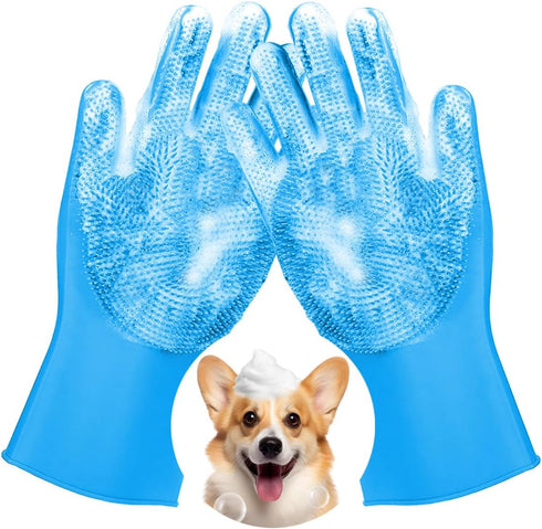 Pet Washing Gloves - Gentle Silicone Dog Bath Shampoo Shower Brush Grooming Mitts, Waterproof, Massaging Rubber Scrubber
