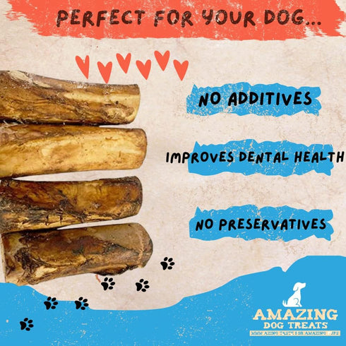 Amazing Dog Treats, 5-6 Inch Meaty Beef Marrow Bones, 2 Count, Long Lasting Dog Chew Bones
