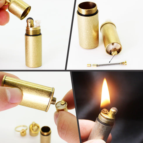 PPFISH Mini Brass Lighter, EDC Peanut Keychain Lighter, Waterproof Fire Starter for Survival