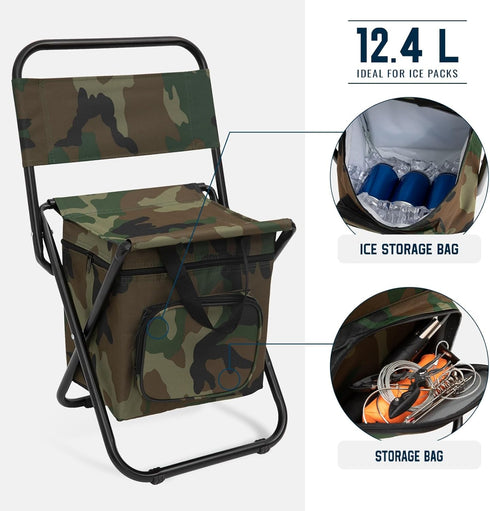 FUNDANGO Small Fishing Chair with Cooler Bag, Lightweight Camping Stool for Men