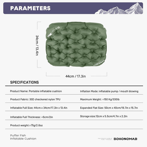 Generic 17.3''x13.4''x2'',Moisture Inflatable Seat Cushion,Portable Lightweight Travel Air Sitting Pad - and Water