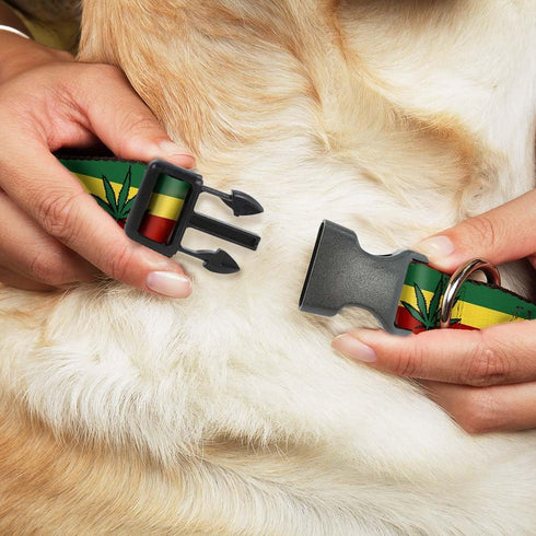 Plastic Clip Collar - Marijuana Leaf Repeat Rasta - NARROW-Small 6-9"