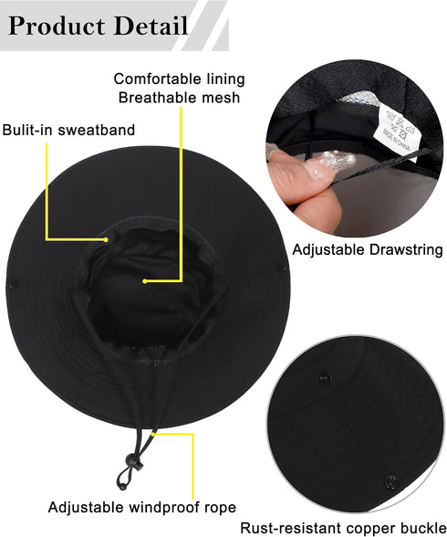 Solid Packable Sun Hat for Women and Men, Wide Brim Waterproof Beach Bucket Hats, UPF 50+
