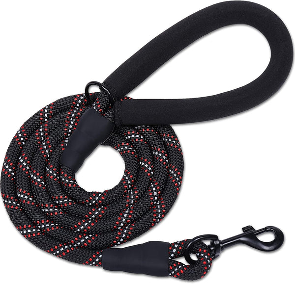 VIVAGLORY 5ft Strong Rope Dog Leash, Thick Neoprene Padded Handle, Durable Reflective for Medium Large Dogs