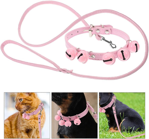 Pet Collar and Leash Combo with Jingle Bell Dog Collar and Pulling Leash Rope Strap for Outdoor Daily Use