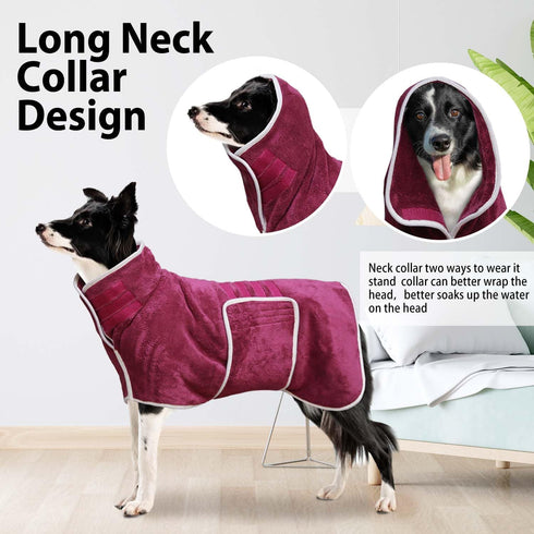 3X-Large) Dog Bathrobe Towel Dog Drying Coat - Super Absorbent Bath Robe for Drying Dogs Large, Soft Adjustable Collar