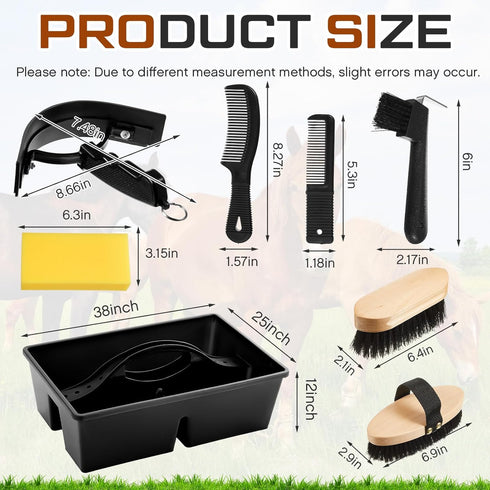 8 Pc Horse Grooming Kit - Includes Grooming Box, Face & Body Brush, Sweat Scraper, Hoof Pick, Mane & Tail Comb, Bathing