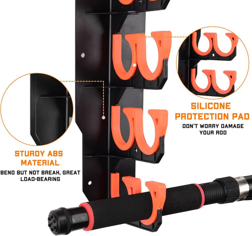 Fishing Rod Holders, Wall or Ceiling Mounted Fishing Pole Holders, Rack Holds Up to 10 Rods (1 Pack)
