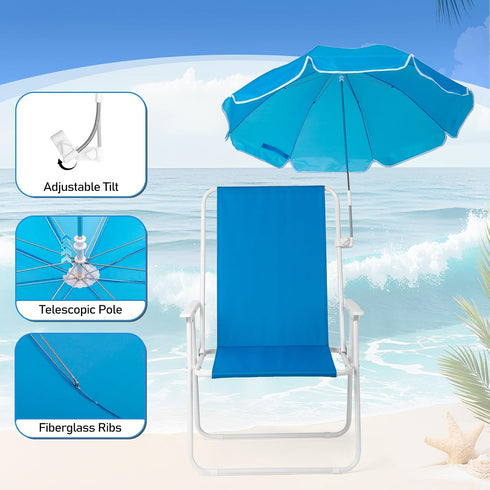 1 Pack 220lbs,Blue Heavy Duty Steel Beach Chair,Beach Chair with Umbrella,Outdoor Folding Chair High Strength Cleanable