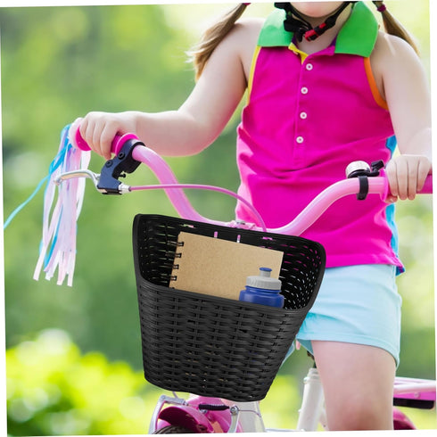 Commuting Toddmomy Braided Bike Basket Front Carrier Plastic Retro Bicycle Storage Basket Black for and Grocery