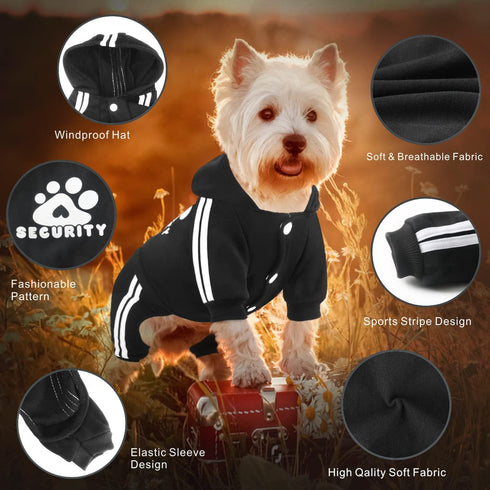 Dog Hoodie, 4 Legs Sweatshirt Jumpsuit, Soft & Warm Pullover Coat for Small Medium Large Dogs Cats (Black, XS)
