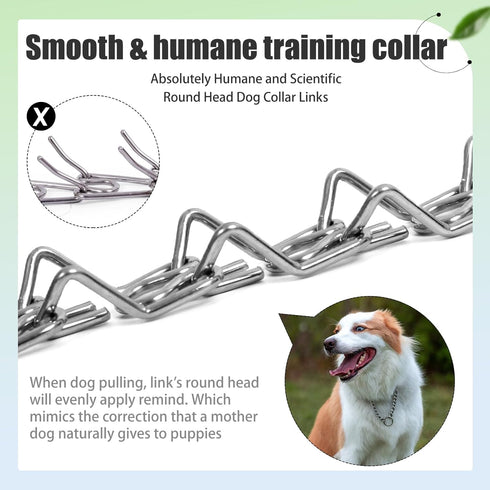 Stainless Steel Curved Prongs Dog Training Collar, Adjustable Pet Pinch Collar with Swivel Ring 26in x 4.0mm (Neck Size