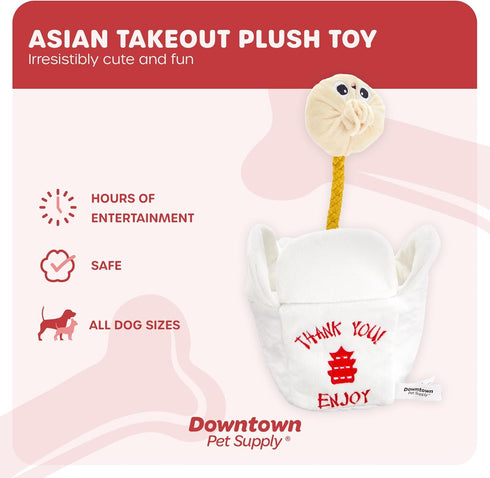 Downtown Pet Supply - Durable Plush Asian Takeout Squeaky Dog Toy - Crinkle & Rope Toy - 1 Pack for All Dogs