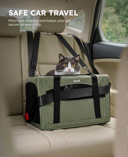 11lbs, Pecute Cat Carrier Stable, Pet Carrier with Hidden Anxiety Relief Partition & Stable Steel Frame, Safe Cat