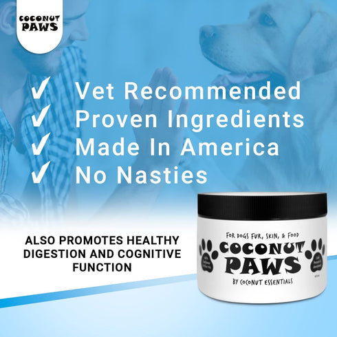 Coconut Paws Coconut Oil for Dogs Skin and Coat, Itching Relief, Hot Spot Treatment, 8oz - COCONUT ESSENTIALS