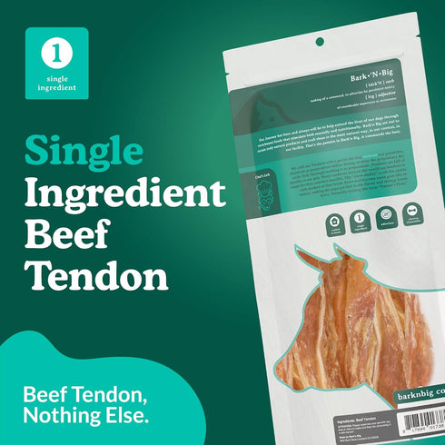 100% 8-12 Inch 12 BARK'N BIG Beef Tendons for Dogs Made in USA - Single Ingredient Dog Treat - Premium All-Natural USA