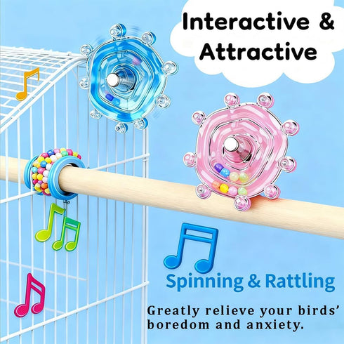 JNCWYP 2 Pack Finches Bird Cage Spinning Toy for Parakeets & Cockatiels, Interactive Spinner Rattle Bird Toys, Cage