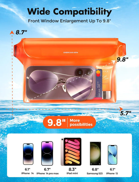 UNBREAKcable Waterproof Phone Pouch with Adjustable Waist Strap- 2 Pack, SGS IP68 Waterproof Waist Bag