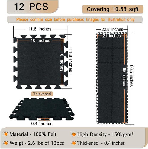 12 11 11 0.4 inches, BXI Puzzle Exercise Mat Pcs, x x High Density Noise Reduction Puzzle Felt Rug Mat, Non Slip