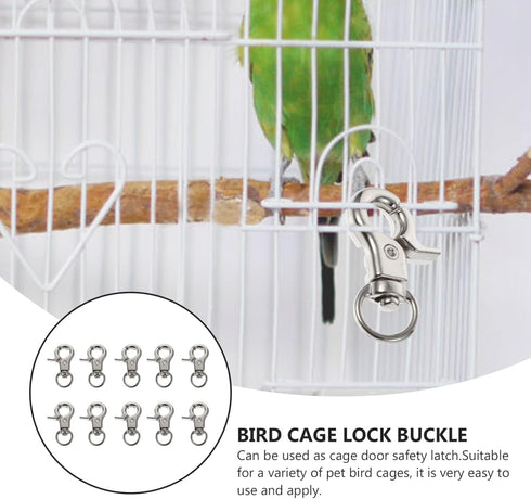 10pcs Stainless Steel Pet Birds Cage Metal Hook Clip, Iron Door Buckle Lock for Bird Cage (Silver)