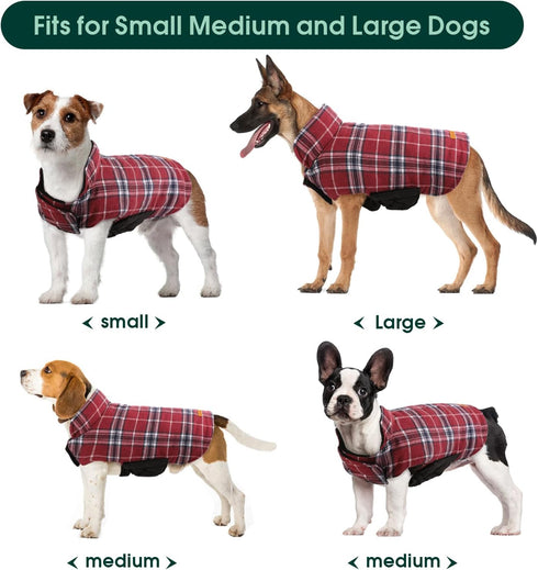 Kuoser Waterproof Dog Coat, Reversible Jacket for Medium Dogs, Adjustable Winter Coat, Warm Cold Weather Apparel, Red M