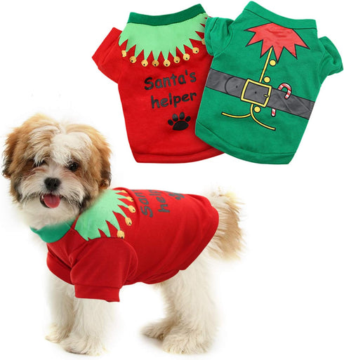 HYLYUN 2 Pack Christmas Dog Shirts - Cute Printed Puppy T-Shirt for Small Dogs and Cats Christmas Cosplay Apparel