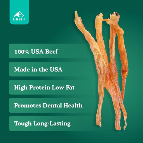 100% 8-12 Inch 12 BARK'N BIG Beef Tendons for Dogs Made in USA - Single Ingredient Dog Treat - Premium All-Natural USA