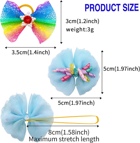 100pcs Dog Hair Bows, Bulk Tiny Pet Grooming Bows with Rubber Bands for Small Dogs, Handmade Yorkie Bows