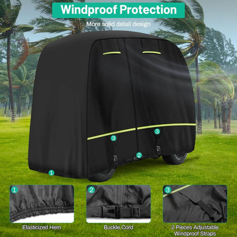 Golf Cart Cover Fits EZGO, Club Car, Yamaha Most 4 Passenger/2 Passenger, Upgrade Reflective Strips, All Weather