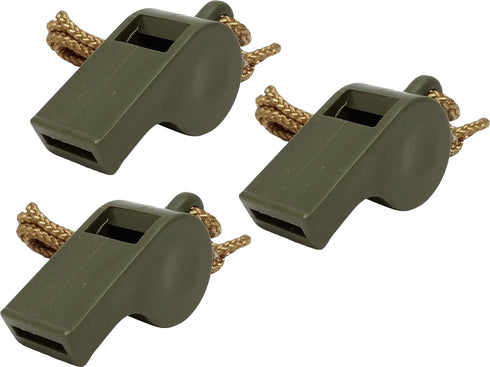 Olive Drab Plastic US Army Police Cork Whistle with Lanyard Necklace, 3-Pack Military Issue OD Green
