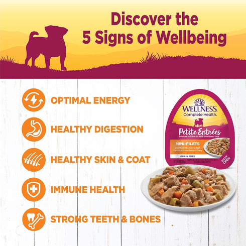 Wellness Petite Entrées Mini-Filets, Roasted Chicken, Beef, Carrots & Green Beans in Gravy, 3-Ounce Cup (Pack of 12)