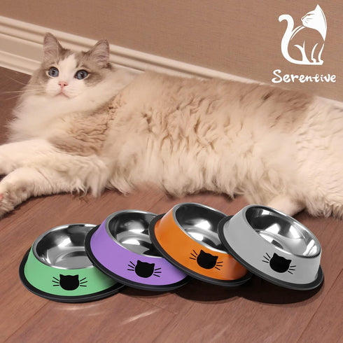 2Pcs Cat Bowls Non-Slip Stainless Steel, 7 Oz Cat Food Bowls for Indoor Small Pets, Removable Rubber Base