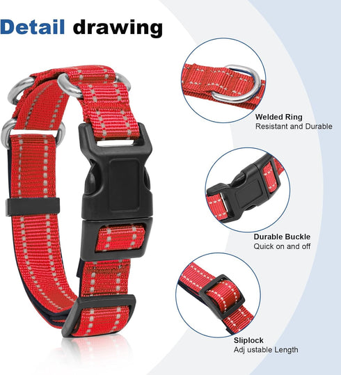 Reflective Martingale Dog Collars with Quick Release Buckle, Adjustable Soft Padded Breathable Nylon Collar for Small