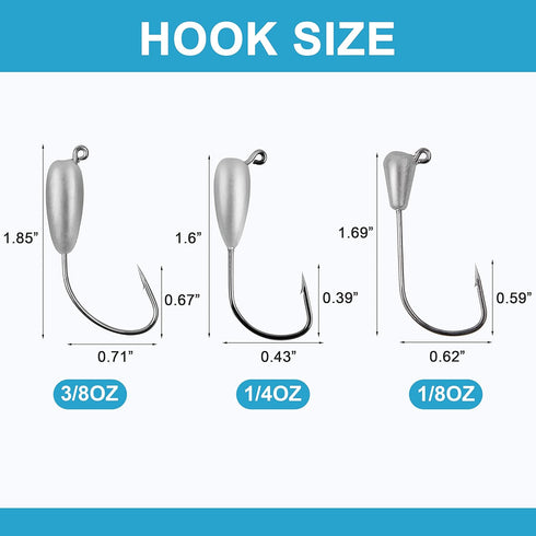 OROOTL Tube Jigs Heads for Bass Fishing, 12pcs Unpainted Teardrop Jig Heads, 3/8oz, 1/4oz, 1/8oz
