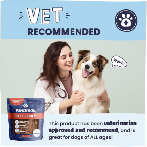 Pawstruck Premium Beef Jerky Dog Treat Chews - 4"-6" Strips for Hip & Joint Health, 15 Count, No Added Preservatives