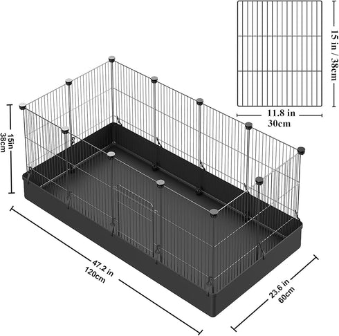 12pcs LANGXUN DIY Small Animal Playpen, Pet Playpen with Door and Waterproof Mat, Rabbit Guinea Pig Cages, Puppy Kitten