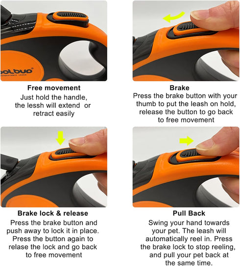 Retractable Dog Leash, 16ft for Medium Dogs up to 66 lbs, One Button Break & Lock, Heavy Duty, Tangle-Free (Orange)