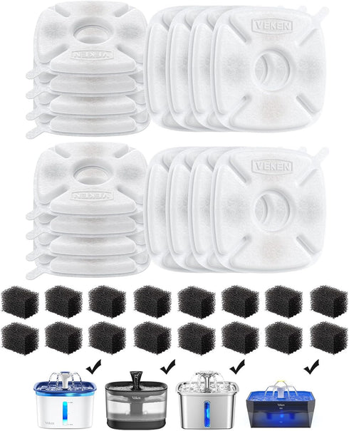 Veken Cat Water Fountain Filter, Classic 16 Pack Replacement Filters & 16