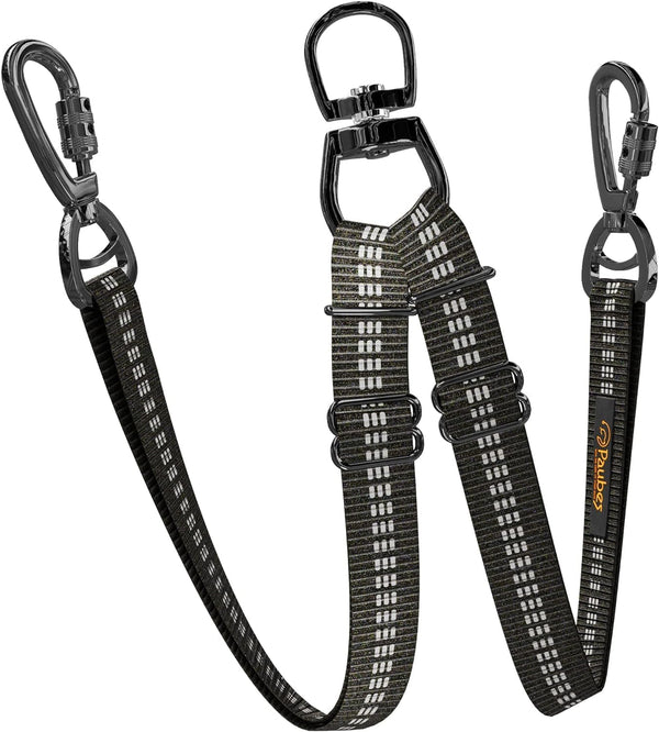 Double Dog Leash – Adjustable Length Long Leash for Training, Reflective Design, Heavy Duty Nylon (Black, Large)